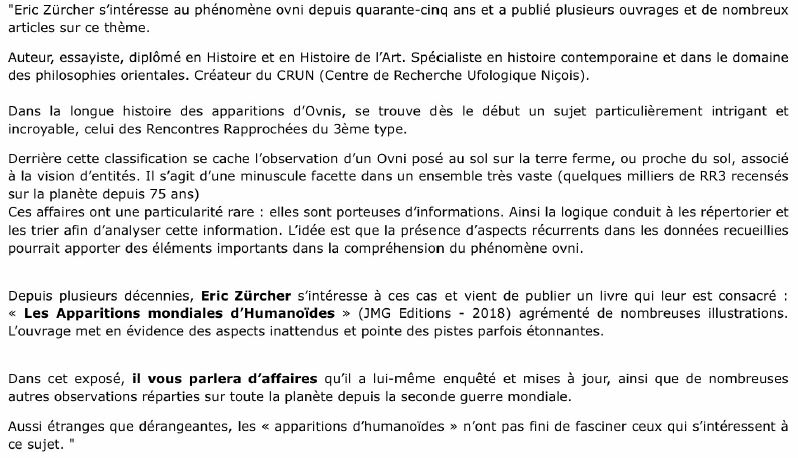 Présentation  de l'Ufologue Eric Zurcher