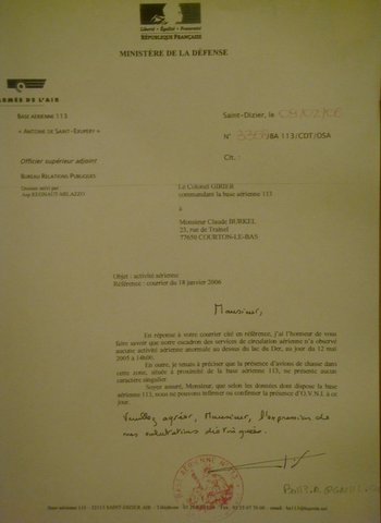 Lettre réponse du ministère de la Défense.